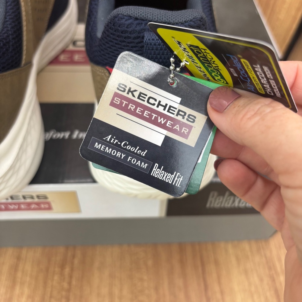 Skechers Slade Breyer Mens 13 Navy Tan Relaxed Fit Vegan Sneakers 210892 - Picture 7 of 10